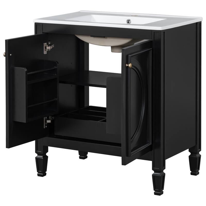 Roomfitters 60" Double Bathroom Vanity Set with Dual Ceramic Sinks, Vintage Tapered Legs and Customizable Storage