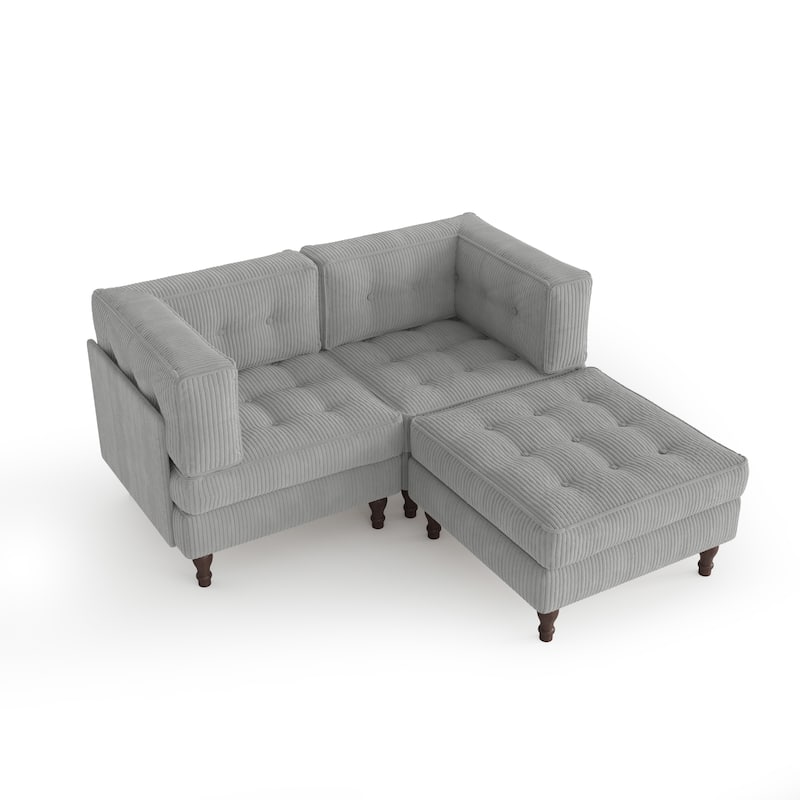 Corduroy Upholstered Modular Corner Sectional Sofa with Reversible Ottoman