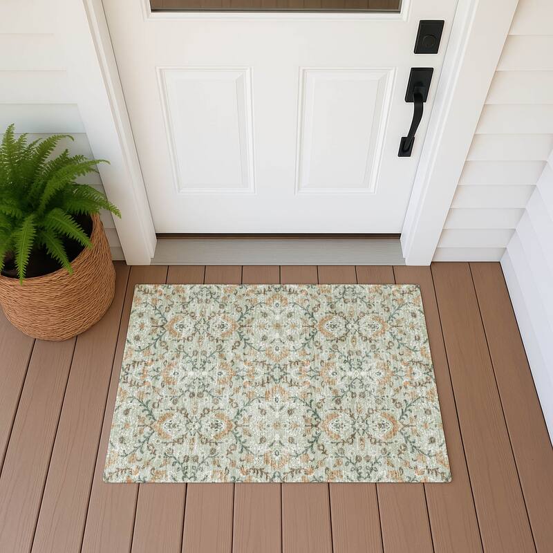 Machine Washable Indoor/ Outdoor Traditional Hartman Chantille Rug - Celery - 1'8" x 2'6"