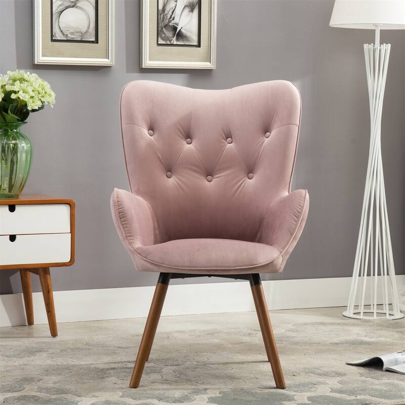 Contemporary Silky Velvet Tufted Button Back Accent Chair