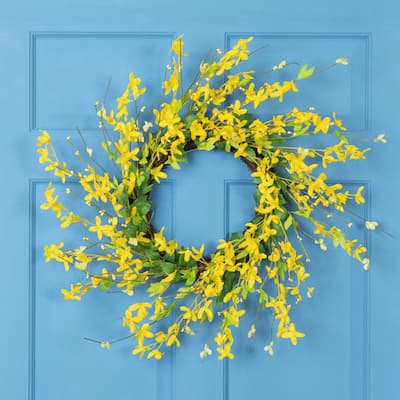 Forsythia Artificial Spring Floral Wreath - 20" - Yellow