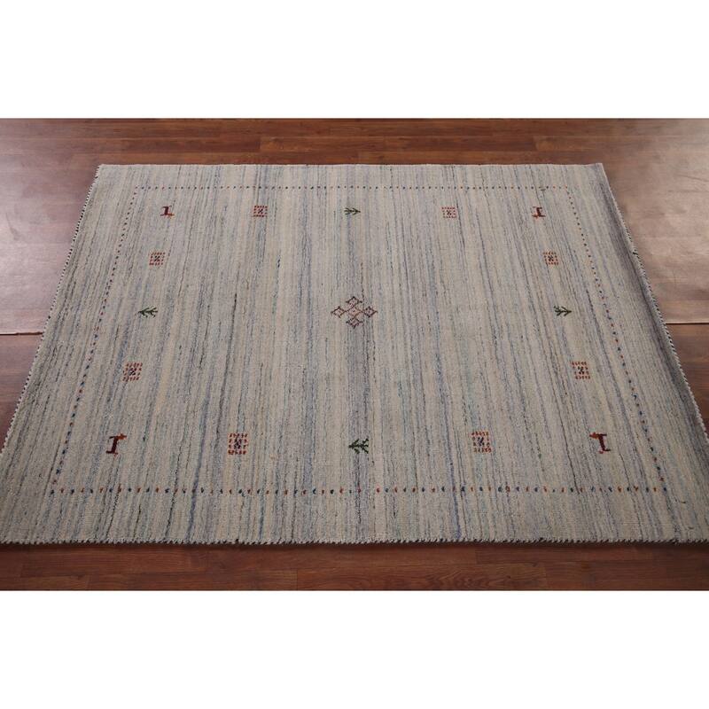 Striped Gabbeh Oriental Accent Rug Handmade Beige Wool Carpet - 4'1"x 5'8"