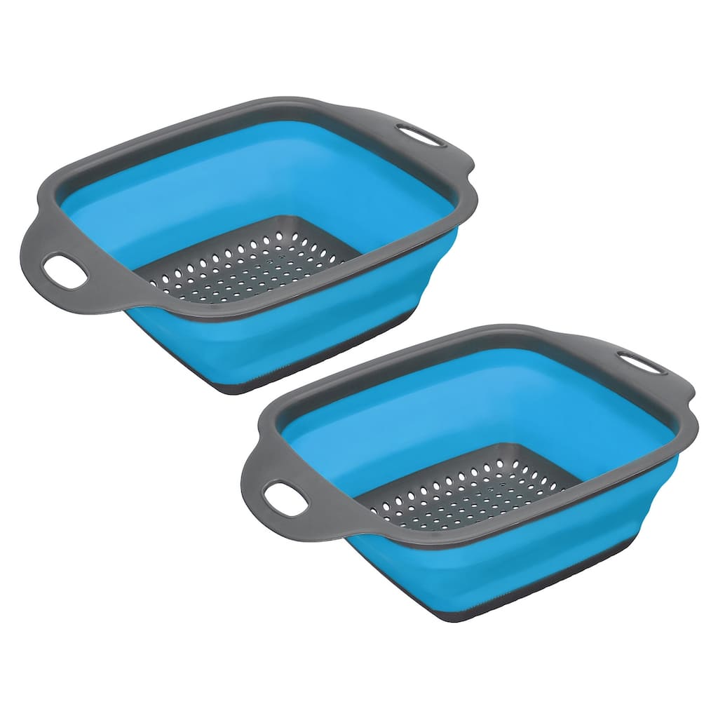 Collapsible Colander Set, Square Foldable Strainer with Handle - 24cm x 18.4cm x 7.5cm