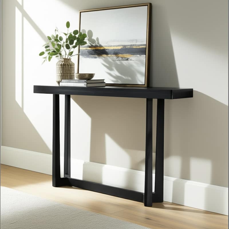 Mango Wood Stone Console Table Sleek Modern Design - 31" Black - 42" x 12" x 31"