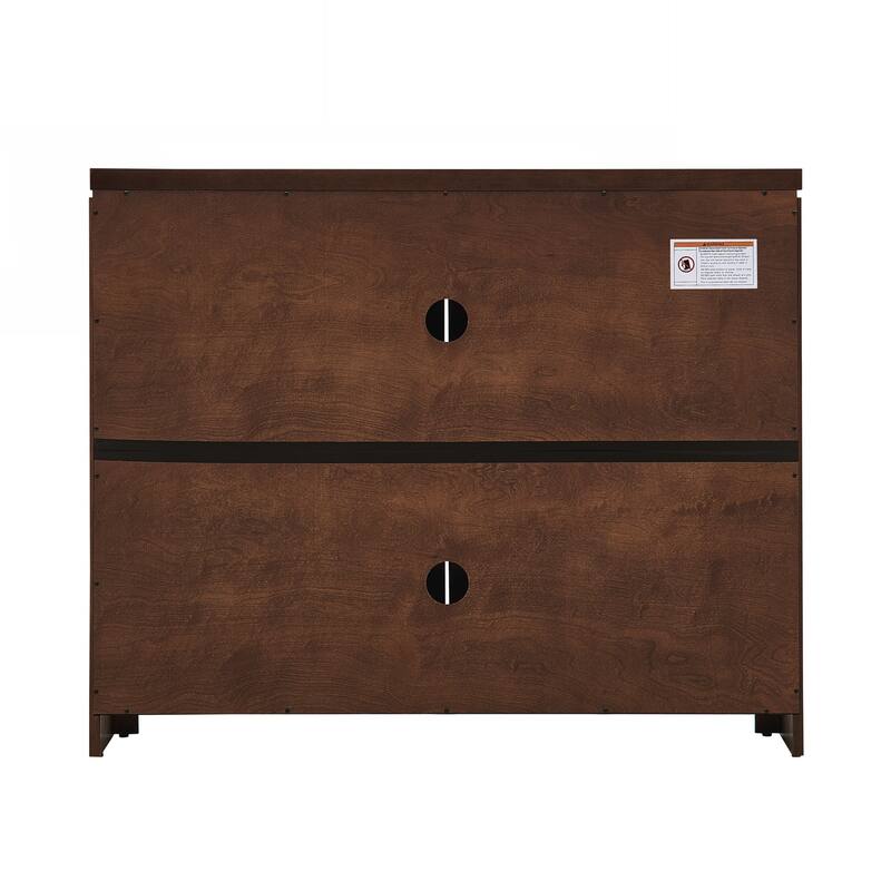 Mid Century Modern Rattan Sideboard Buffet Cabinet with 2 Outlet Holes