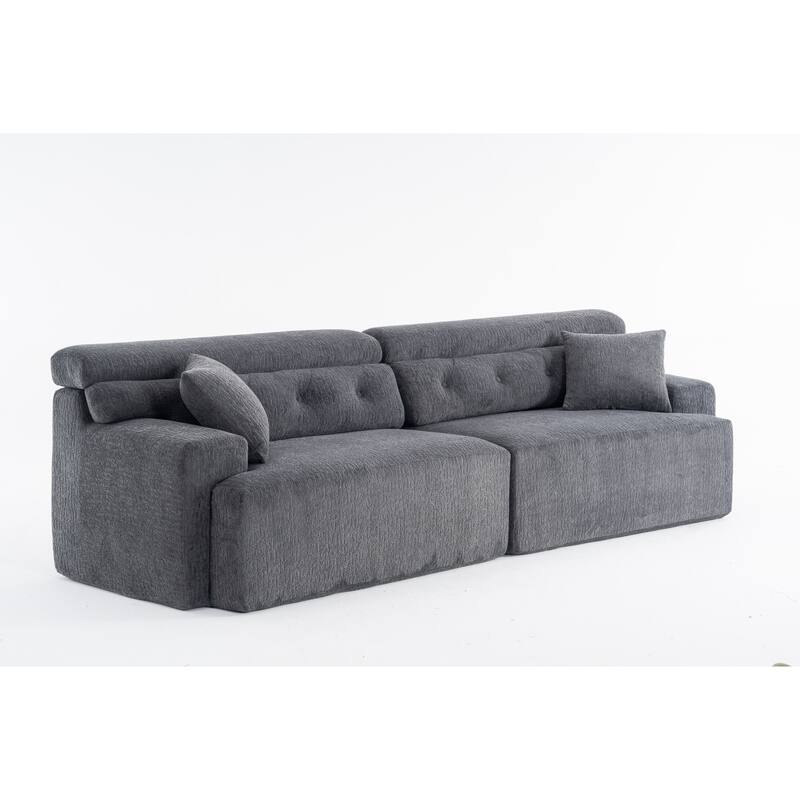 4-Seater Combined Sofa, Wood Grain Chenille Fabric, Full Sponge Compression Sofa,Combined Sofa With 2 Pillows