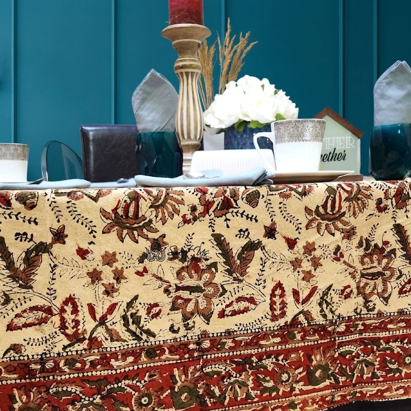 Blooming Flower Block Print Floral Cotton Tablecloth Collection
