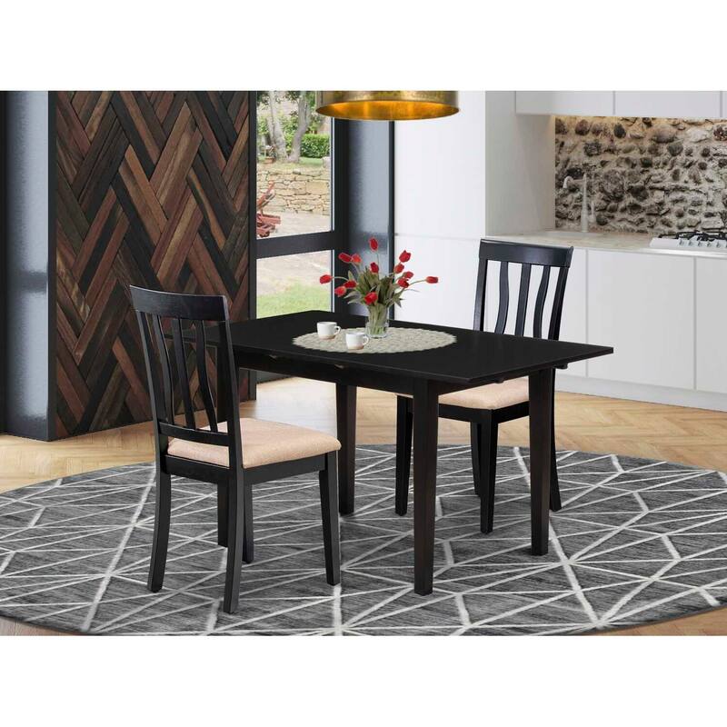 HomeStock 3-Piece Black Finish Rectangular Solid Wood Top With Butterfly Leaf Dining Table Set