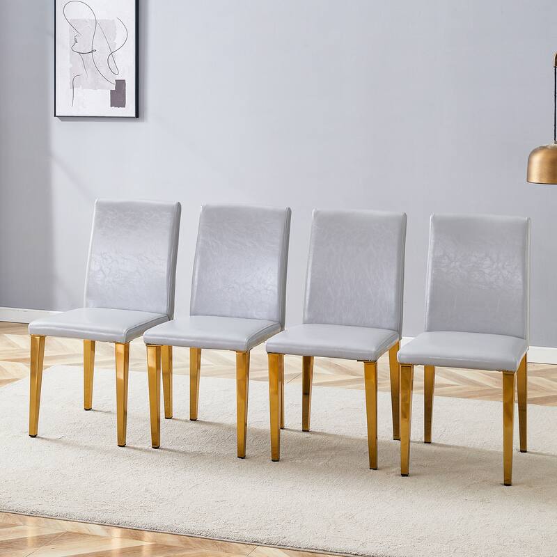 Modern Set of 4 Dining Chair with Metal Legs Kitchen Chair Side Chair Armless Chair for Dining Room - Gold,Light Gray