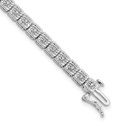 Curata 925 Sterling Silver Polished Box Catch Closure Rhodium Plated Diamond Bracelet