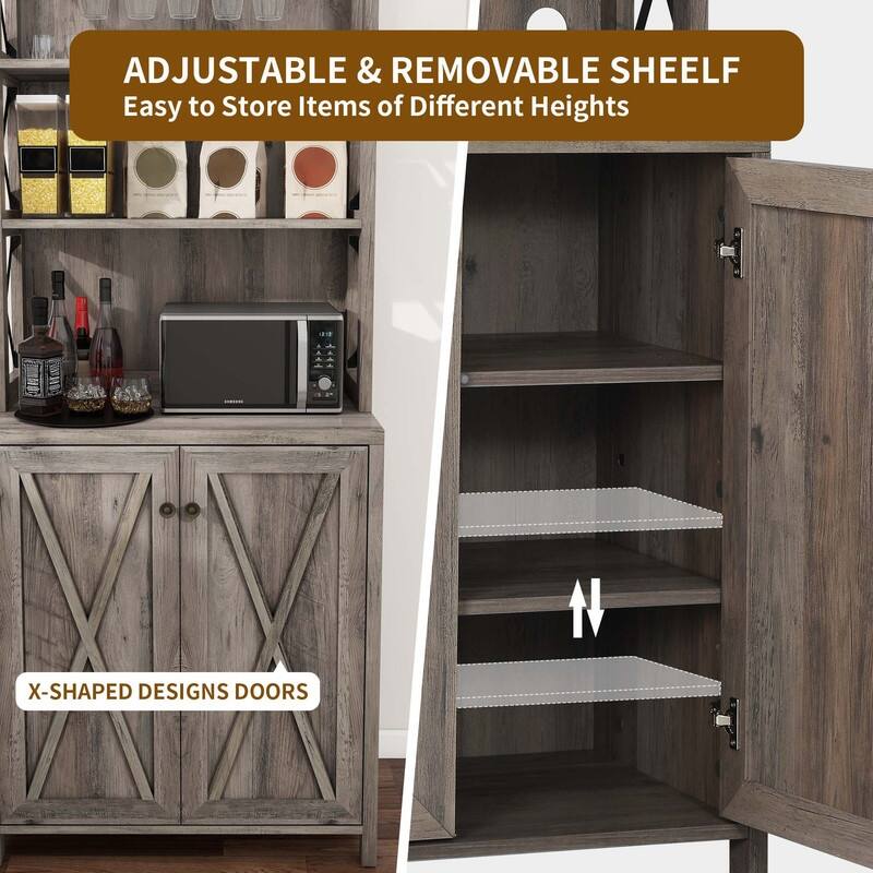 Bar Cabinet for Liquor and Glasses Dining Kitchen Cabinet with Wine Rack