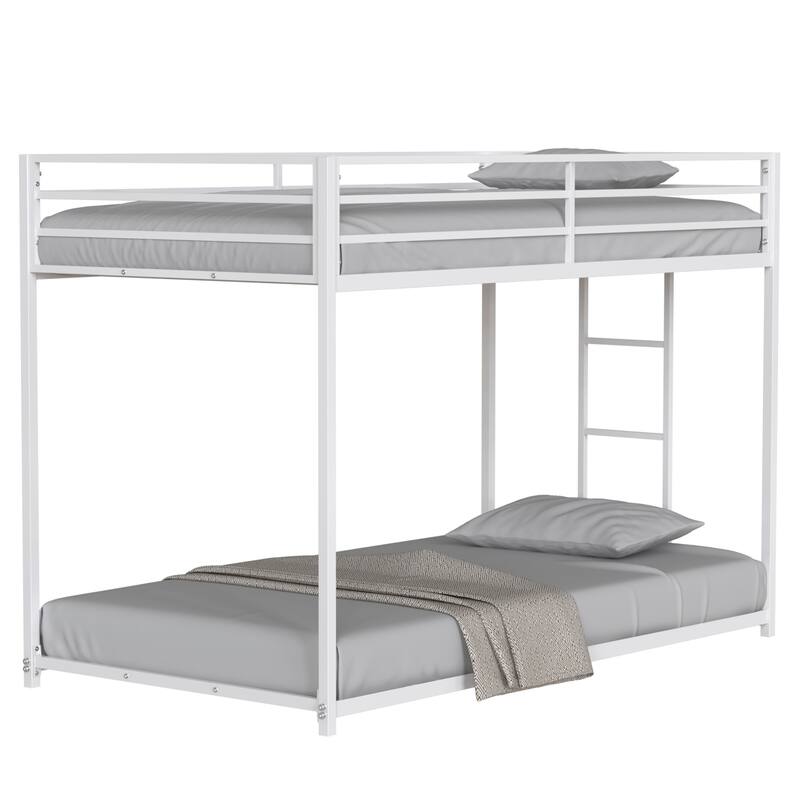 Adam Sturdy Twin Over Twin Metal Bunk Bed (White) - Low Profile, Stable Ladder, Easy Climbing - for Kids & Adults