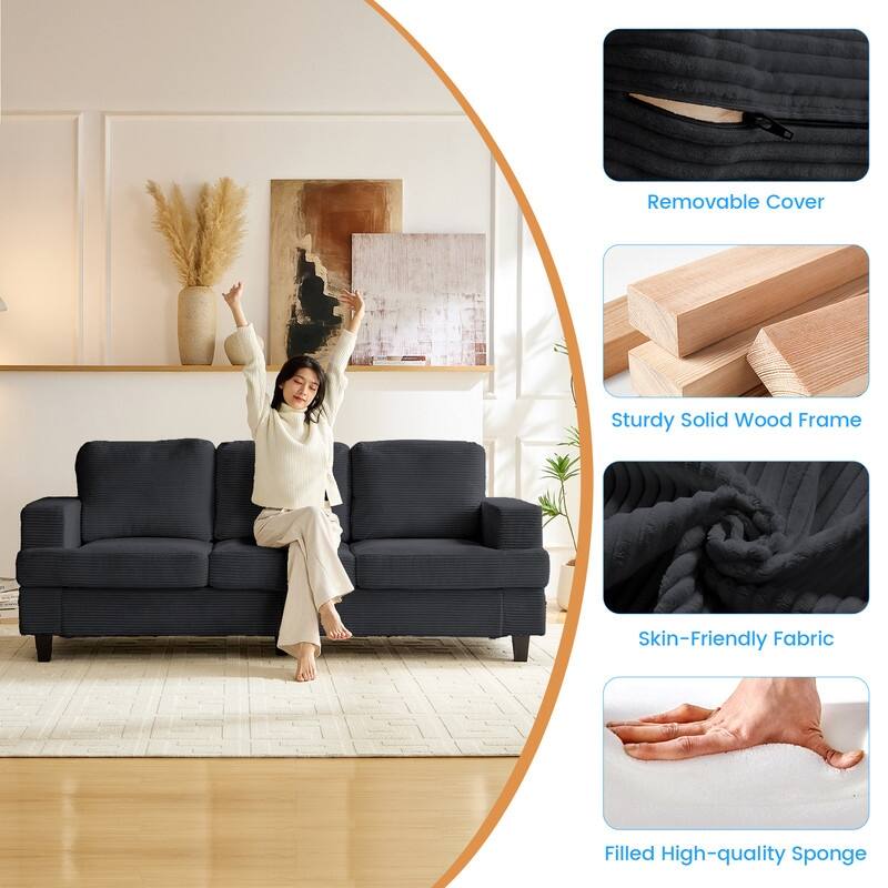 Mixoy 82" Corduroy Sectional Sofa Couch,Cloud Sleeper Comfy Upholstered 3-Seater Sofa