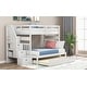preview thumbnail 1 of 38, Twin/Full Bunk Bed with Trundle, Drawers & Safe Staircase - Space-Saving Design White