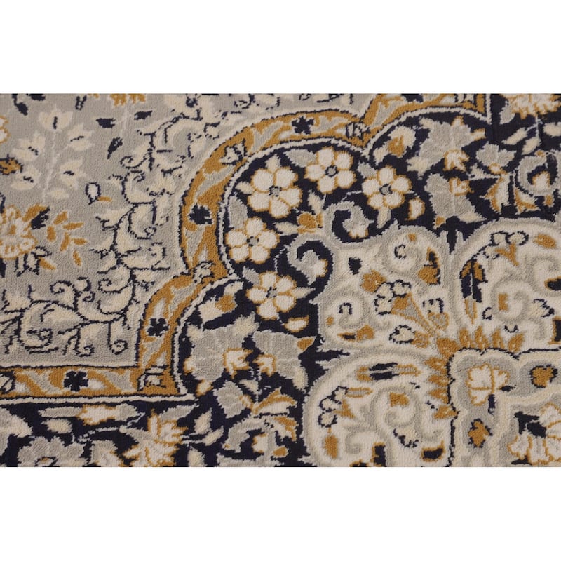 Traditional Grey Kashan Turkish Area Rug Machine Made Floral Carpet - 9'9" x 12'11"