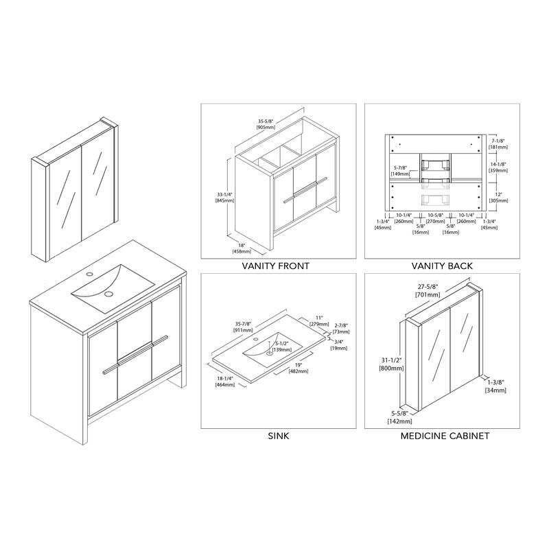 Solid Wood Bathroom Vanity with Mirror Medicine Cabinet