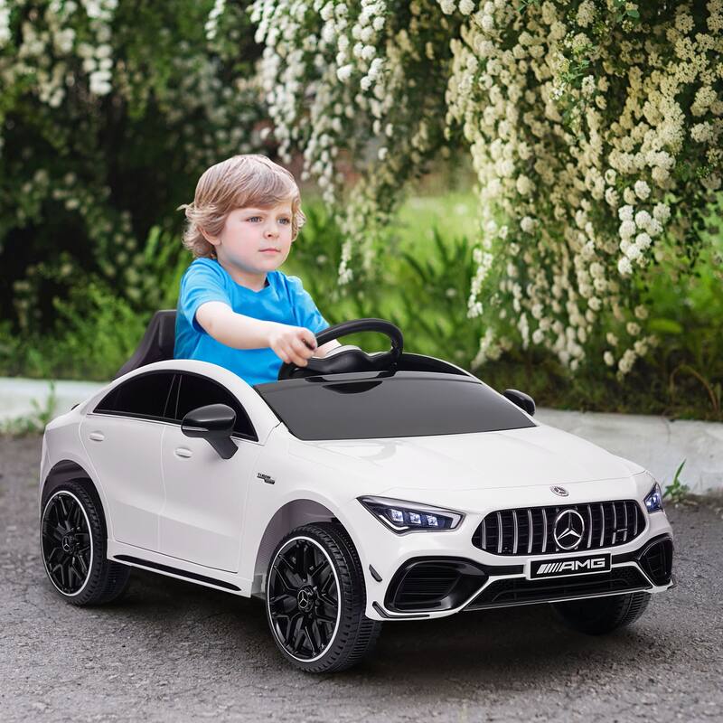 Licensed Mercedes-Benz AMG CLA 45 12V Kids Electric Ride On Car with Remote Control, LED Lights, Music, Suspension, Black