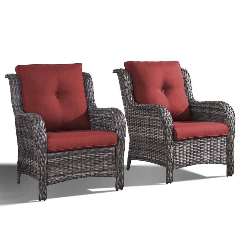 Outdoor Wicker High Back Club Chair Set of 2