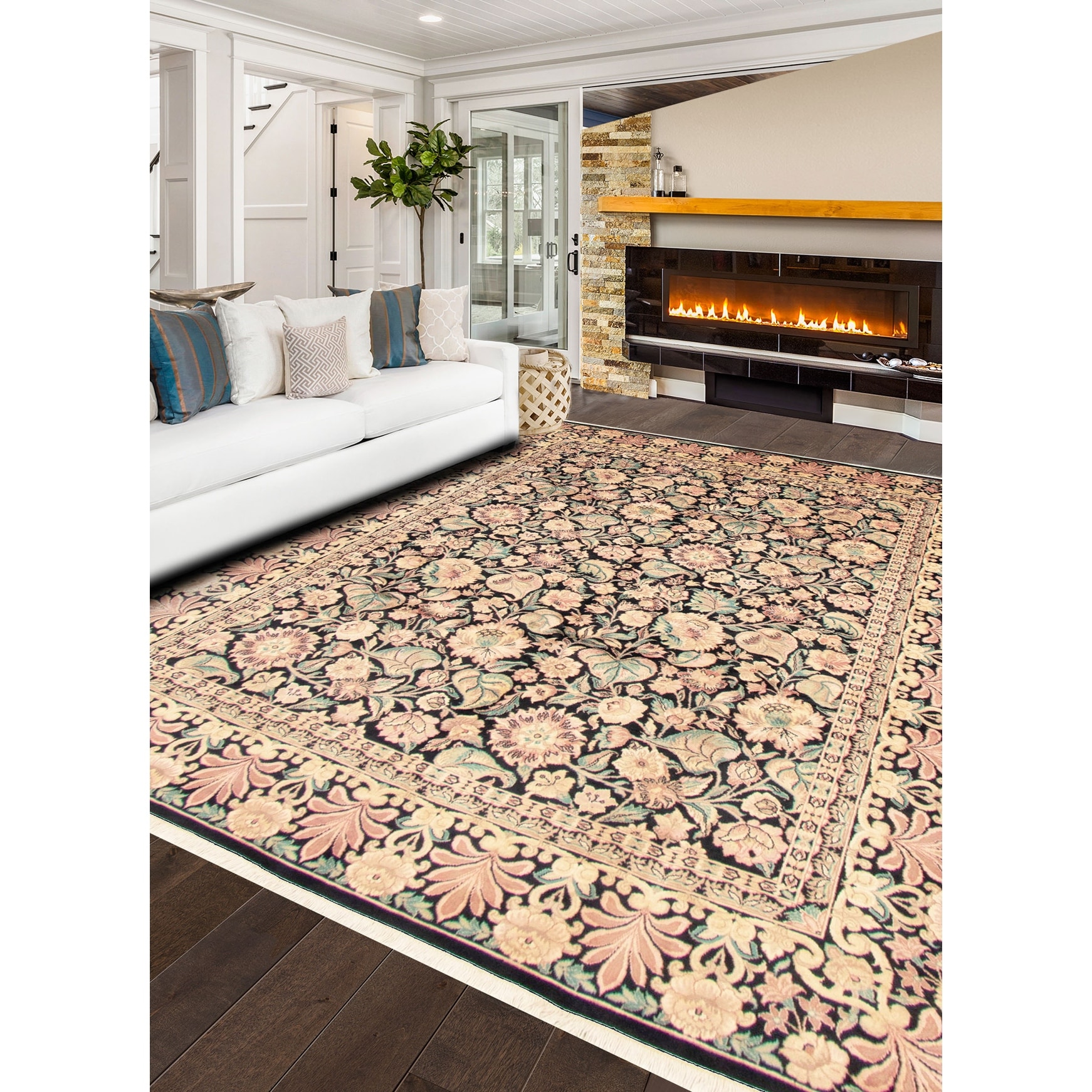 Bedroom 310991 Signature Collection Floral Blue Rug 7'10 x 10'4 Hand-Knotted Wool Rug eCarpet Gallery Large Area Rug for Living Room
