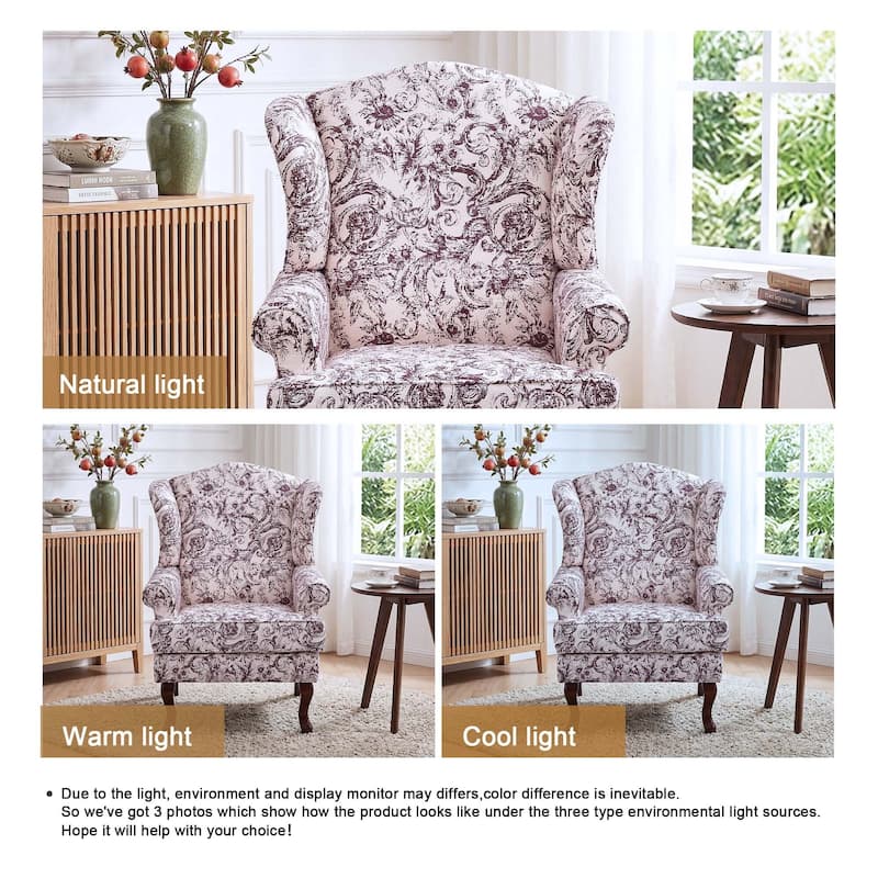 Set of 2 Elegant Living Room Wing Back Arm Chair Upholstered Accent Chair