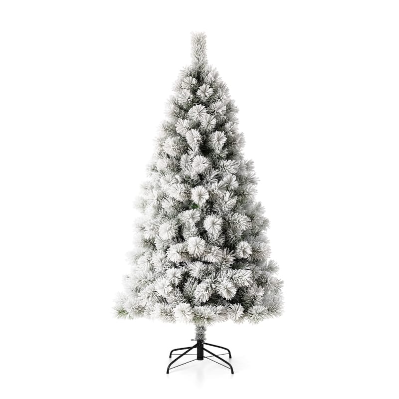 Glitzhome 6ft/9ft Pre-Lit Flocked Artificial Pine/Spruce Christmas Tree 300 Warm White Lights