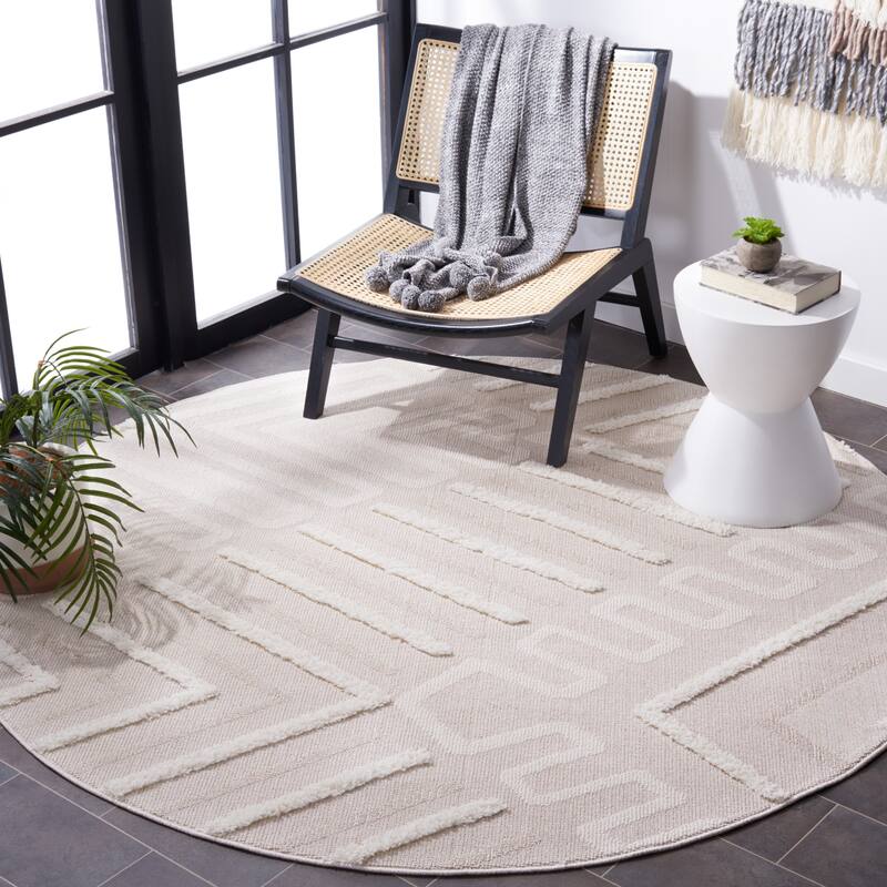 SAFAVIEH Trends Hilma Geometric Abstract Rug - 6'7" Round - Beige/Ivory