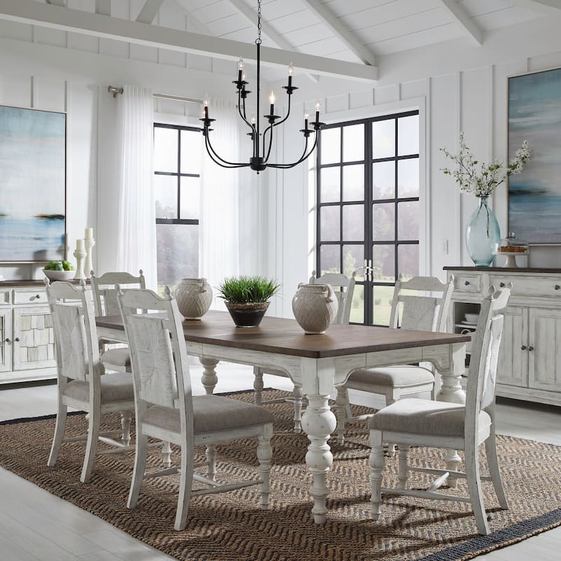 River Place Riverstone White & Tobacco Rectangular Table Dining Set - 7-Piece