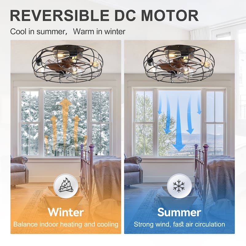 18.5"/23.6" Farmhouse Industrial Enclosed Caged Ceiling Fan with Light & Remote