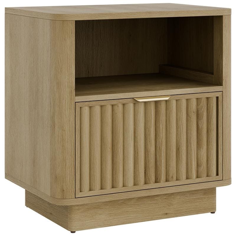 Fluted Wood Night Stand with Drawer: 22.83" W Modern Bedside End Table for Home & Office Spaces
