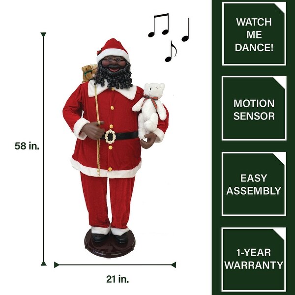 Fraser Hill Farm 58-In. African American Dancing Santa with Toy