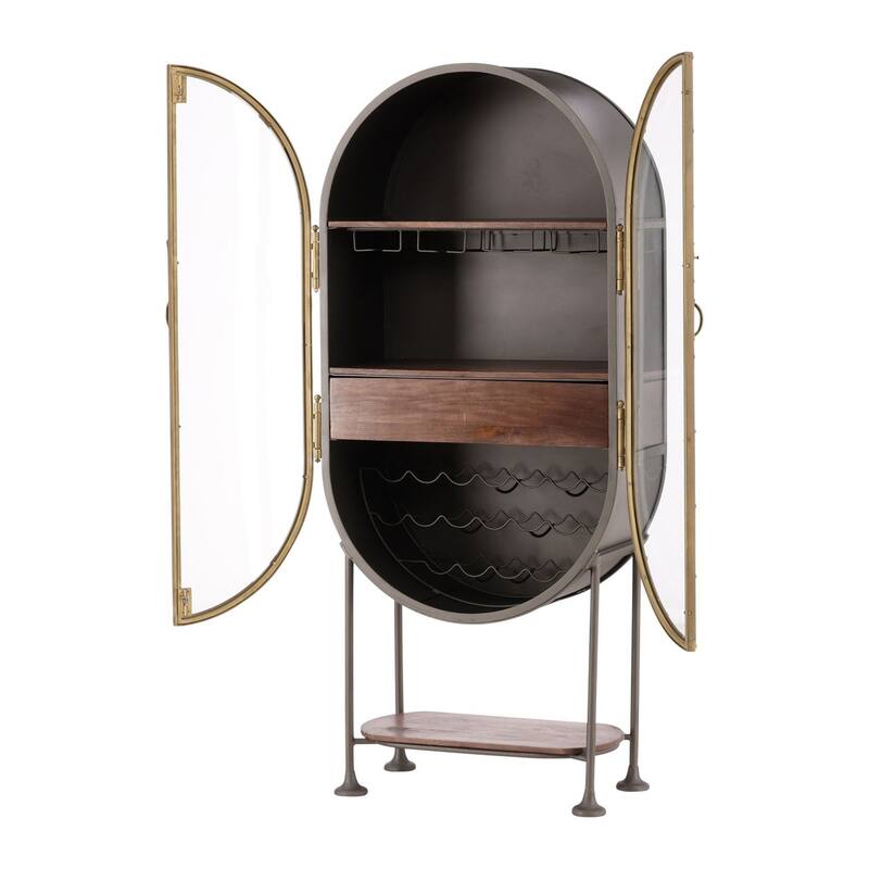 Furniture Classics Eclipse Black Iron Glass Oval Bar Storage Cabinet
