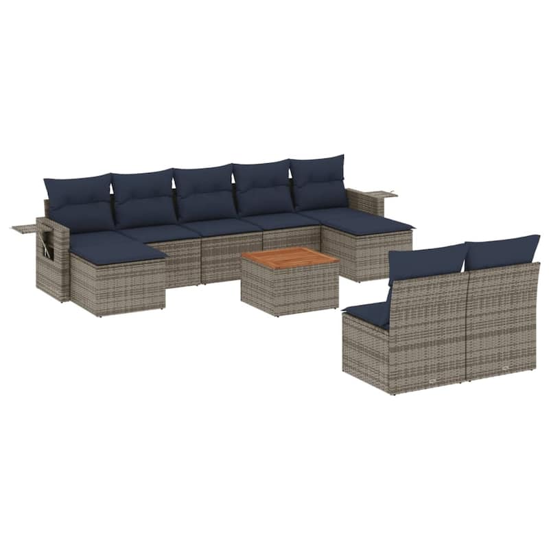 vidaXL 10 Piece Patio Sofa Set with Cushions Black Poly Rattan - 21.7" x 24.4" x 27.2"