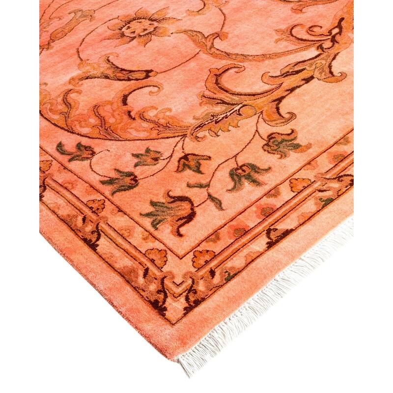 Overton Hand Knotted Wool Vintage Inspired Modern Contemporary Overdyed Pink Area Rug - 6' 6" x 9' 5"