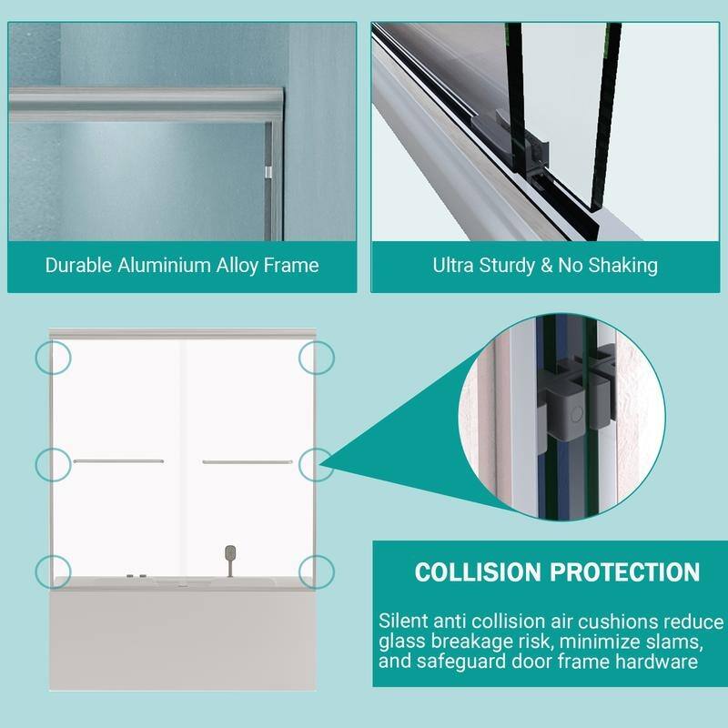 ABRUZZO 56-60" W x 58" H Double Sliding Semi-Frameless Tub Door 1/4" (6mm) Tempered Glass Aluminum Alloy Frame