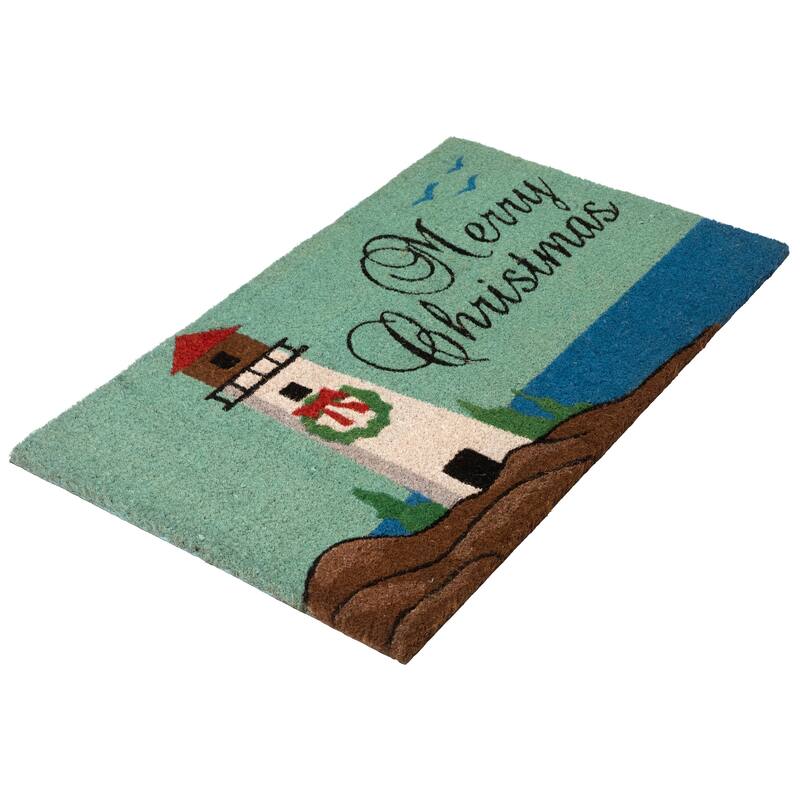 Natural Coir Merry Christmas Lighthouse Outdoor Doormat - 18" x 30"