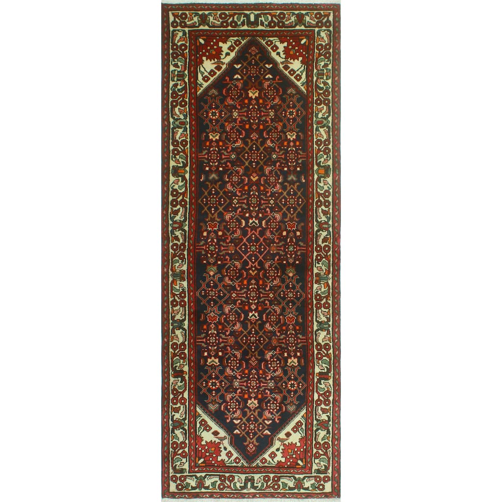 Fine Vintage Distressed Hebert Navy/Ivory Runner - 3'6" x 10'3"