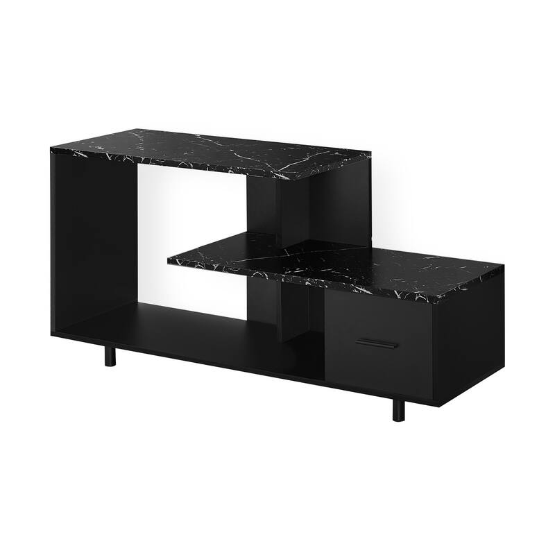 48-Inch TV Stand, Contemporary Media Console, Black Marble Look, Storage Drawer, Living Room Furniture - Black