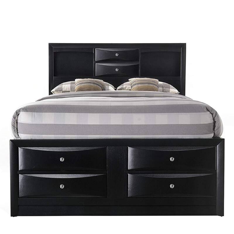 Contemporary Style Queen Size Wooden Storage Bed with Eight Spacious Drawers, Black