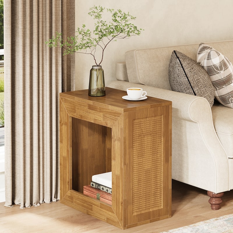 2 Tier Square End Table for Living Room/Bedroom, Wood Sofa Side Table with Storage Shelf