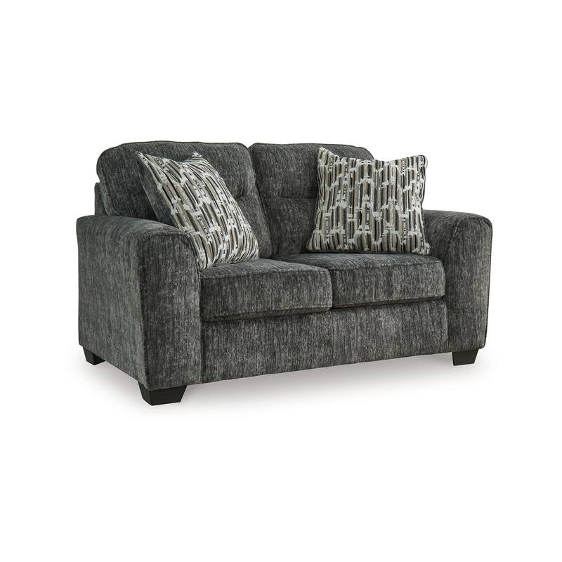 Layla Loveseat, Plush Dark Gray Polyester, 2 Accent Pillows, 67 Inch