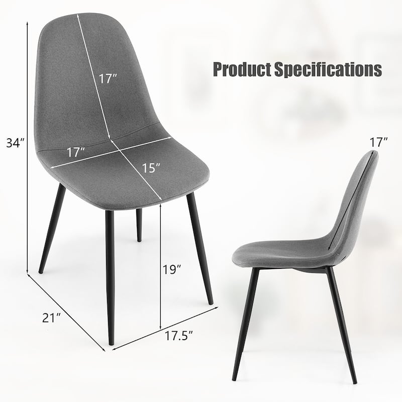 Gymax Dining Chairs Set of 4 Upholstered Fabric Chairs W/Metal Legs