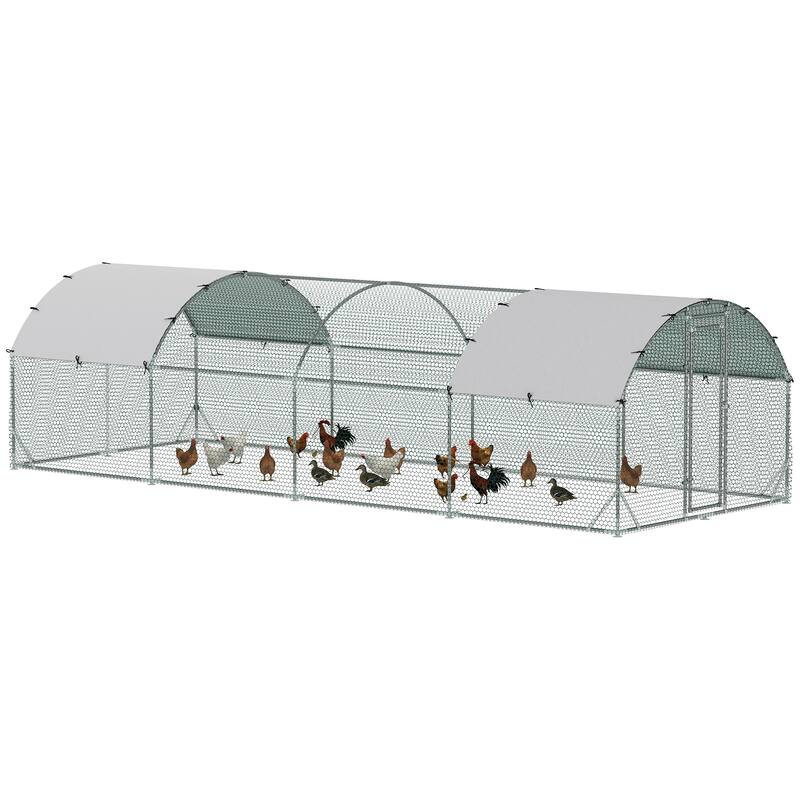 9.2' x 24.9' x 6.5' Large Metal Chicken Coop for Yard, Duck & Rabbit