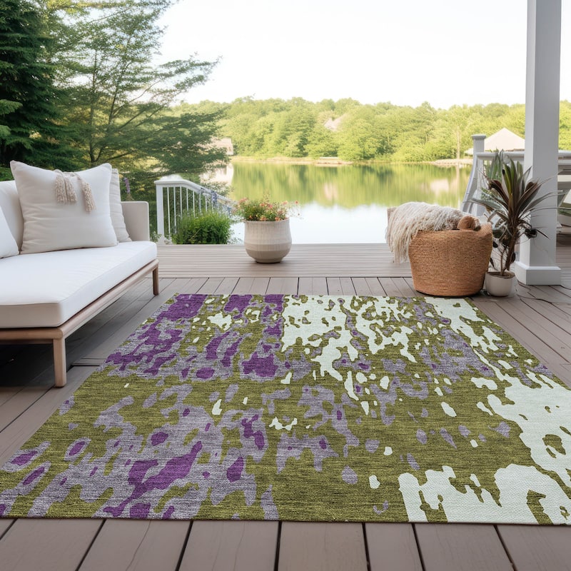 Machine Washable Indoor/ Outdoor Abstract Contemporary Chantille Rug