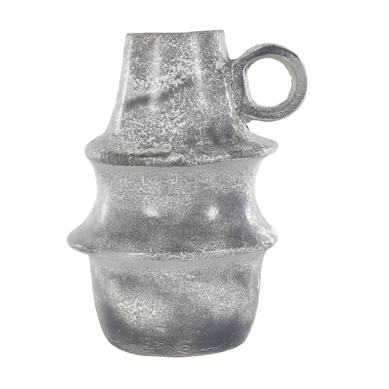Paper Mache Distressed Fluted Decorative Vase with Light Gray Texturing and Ring Handle - Light Gray - Roche River Decor