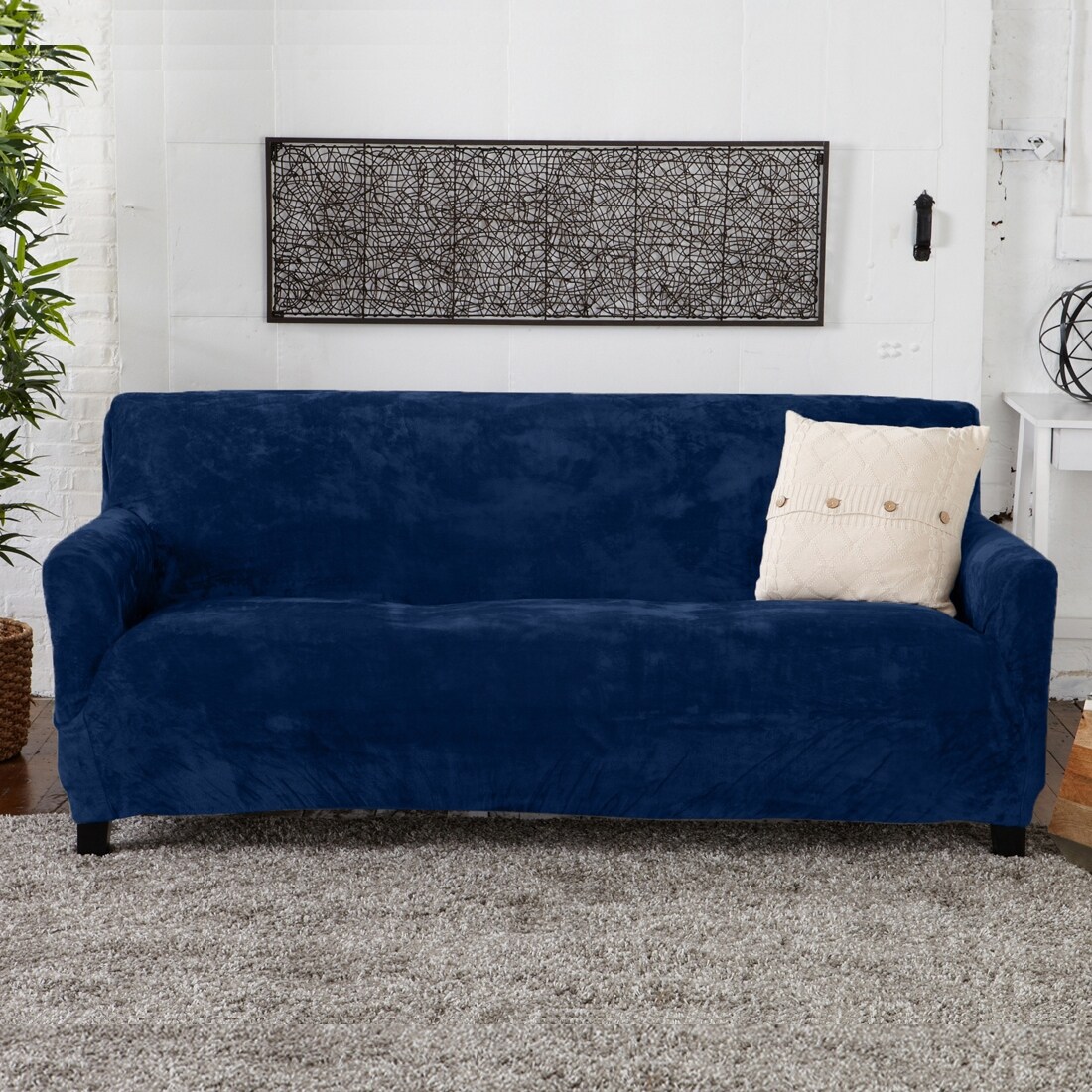 Plush Velvet Elastic Sofa Cover Soft Protector Slipcover Fit Throw Home Decor 