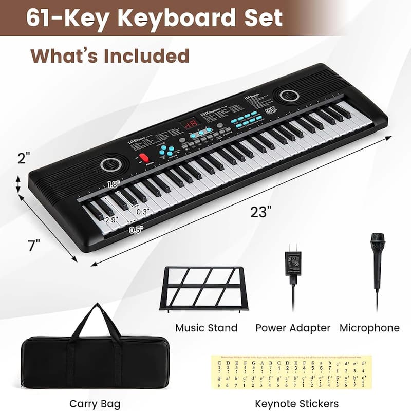 61 Keys Keyboard Piano Electric Digital Piano w/ 2 Built-in Speakers