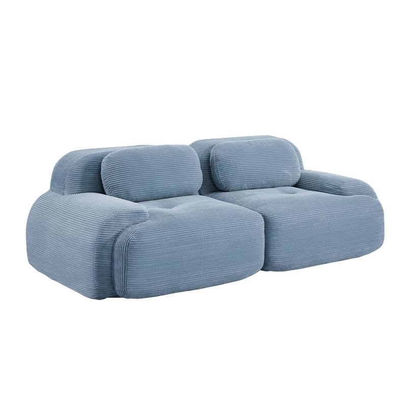 Anmytek 82 Inch Blue Corduroy Modular Loveseat Sofa with Curved Arms and High Resilience Sponge