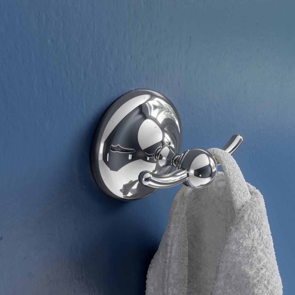 Croydex Grosvenor Flexi Fix Screw or Glue Double Robe Hook in Chrome