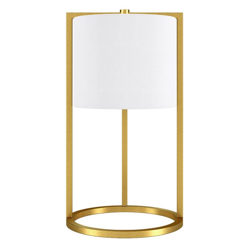 Modern 22" Round Metal Table Lamp with White Linen Drum Shade and E26 Base Socket Switch - 12" W x 12" D x 22" H
