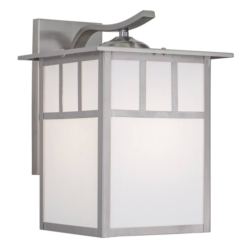 Mission Stainless Steel 1 Light Rectangle Outdoor Wall Lantern White Glass - 9.5-in W x 13-in H x 11.5-in D - Stainless Steel - 9-in W x 12.5-in H x 11-in D